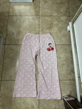Women’s Pink Polka Dot Pajama Pants with Character Accent